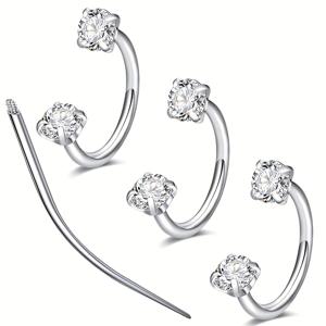 TEMU 4개 세트 합성 큐빅 지르코니아 C-로드 코링 외과 304 스테인리스 스틸 내부 와이어 플랫 스터드 입술 피어싱 눈썹 후프 스파이럴 말발굽 주얼리 저알러지 패션 개성 클리커 실버리 테이퍼 도구 연골 바벨 남녀공용 8mm 10mm|피어싱