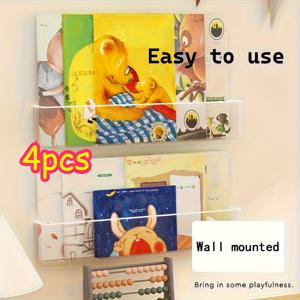 TEMU 4개 벽걸이 투명 책장 세트 | 책 디스플레이 정리대 | 뒷면 삽입 없는 책장 | 교실/사무실/침실/책상 보관에 적합, 부유 선반, 책장 및 선반, 문이 있는 책장, 책장 선반, 책장, 벽 선반, 부유 선반, 벽 장식|책꽂이|책장