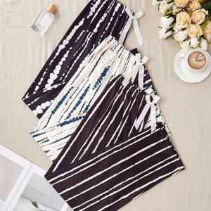 TEMU 3개 여성용 프린트 잠옷 바지 (벨트 포함) | 편안한 원단, 루즈핏, 탄성 허리, 긴 기장, 캐주얼 스타일, 모든 계절에 적합