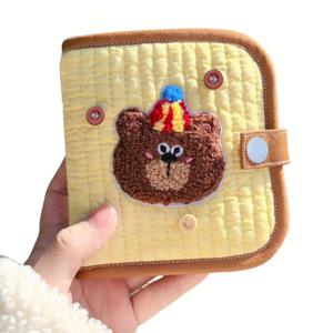 TEMU 여성용 귀여운 만화 곰돌이 지갑, 탈부착 가능 동전 지갑 & 카드 홀더 - 대용량 다층 정리함, 스냅 잠금, 골드 톤 하드웨어