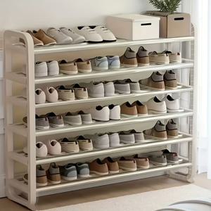 TEMU 공간 절약형 6단 메탈 신발 정리대 - 최대 30켤레까지 수납 가능 - 튼튼한 슬림 모던 디자인과 곡선형 다리 특징. 문에 걸거나 현관, 기숙사 등에 독립적으로 설치 가능|신발정리대