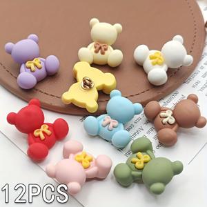 TEMU 귀여운 곰돌이 단추 12개, 나비 넥타이가 달린 만화 모양 갈색 수지 단추, 2.5cm 혼합 색상 장식용 DIY 공예품 재봉용 의류 다용도