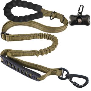 TEMU 1세트 헤비듀티 강아지 목줄 핸드 보호 핸들 및 배변봉투 포함, 조절 가능한 탄성 4.1-6.2피트 (약 1.2-1.9미터) 헤비듀티 훈련용 목줄, 잠금 후크 및 2개의 편안한 패딩 핸들 장착, 대형견 야간 반사 산책용, 중대형견 산책 및 여행에 적합, 반려동물을 사랑하는 친구와 가족을 위한 최고의 선물|배변패드