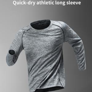 TEMU 남성용 퀵드라이 긴팔 티셔츠 - 습기 제거 통기성 빠른 건조 원단, 스포츠, 야외 활동 및 캐주얼 웨어에 적합한 애슬레틱 셔츠 - 짐, 낚시, 여행용 멀티 라운드넥 티