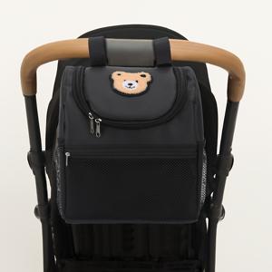 TEMU 블랙 메쉬 곰돌이 유모차 정리용 걸이형 수납백 1개, 출산 및 외출용 걸이형 수납가방, 여행용 수납가방, 침대 옆 수납가방, 걸이형 수납가방