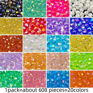 TEMU 약 608개 20색 6mm AB 글리터 아크릴 팔각형 비즈, 구멍이 있는 투명 비즈 세트, 라운드 스페이서 비즈, DIY 주얼리 만들기, 팔찌, 목걸이, 귀걸이, 키체인 장식용 비즈, 우정 선물 및 크리스마스 할로윈 창의적인 프로젝트에 적합, 주얼리 만들기 재료