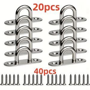 TEMU 60개입, 스테인리스 스틸 스크류 후크 20개 및 마운팅 스크류 40개 포함 세트, M5 패드 아이 플레이트 (링 포함), 해양 장비용, 고강도 천장 및 벽면 장착