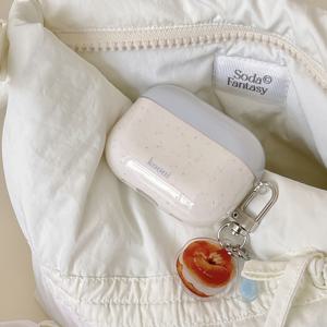 TEMU 블루 앤 화이트 잉크 스플래시 + 베이글 펜던트 이어폰 케이스, Apple Airpods Pro 2 케이스 / Airpods Pro 케이스 / Airpods 4 케이스 / Airpods 3 케이스 / Airpods 2 케이스에 적합 / 패셔너블 여성용 이어폰 케이스 / 간편한 이어폰 케이스