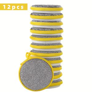 TEMU 12개입 강력 주방 청소 스펀지 및 스크러버 - 스크래치 방지, 스택형 행주 (녹색 모래 표면) - 식기, 냄비, 프라이팬, 조리대용 - 식기세척기 사용 가능, 공간 절약형 디자인 - 가정, 식당에 적합