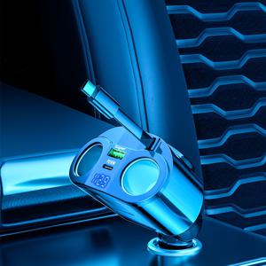 TEMU 5-In-1 고속 차량용 충전기 - 23.6인치 접이식 코드, USB 및 Type-C 연결, 4구 분배기 포함, 90° 조절 플러그, 엉킴 방지 설계, 대시보드 장착에 적합, 배터리 없음