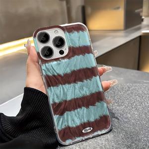 TEMU 블루 앤 브라운 폰 케이스 패턴 디자인, 높은 미적 감각과 스타일리시한 레이저 깃털 얀 특징. Apple 시리즈 17/16/15/14/13/12/11에 적합. 친구와 가족을 위한 완벽한 선물~ 홍리 깃털 얀 케이스 - 반투명 W|핸드폰케이스