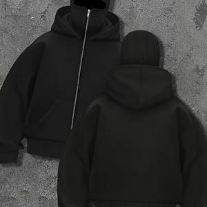 TEMU 남성용 후드 스웨트셔츠 - 통합 후드 포켓, 더블 지퍼 클로저, 앞면 오픈, 루즈핏 스트리트 스타일 풀오버, 어반 패션 및 캐주얼 웨어에 적합 - 세탁기 사용 가능한 스포츠 탑, 필수템 후드티, 골지 커프스 디자인