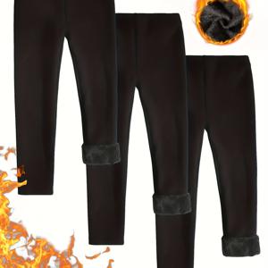 TEMU 여아용 보온 기능성 언더웨어 3개 세트 - 매우 부드러운 신축성 겨울 바지, 미끄럼 방지 심리스 하의, 댄스, 헬스장, 캐주얼 복장을 위한 슬림핏 - 보온성 - 간편한 관리 손세탁 가능 단색 레깅스