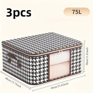 TEMU 1/3개 (50L 및 70L) 초대형 접이식 패브릭 보관함, 플립탑 뚜껑 및 손잡이 포함, 내구성 있는 부직포 정리함 - 옷장, 침실, 기숙사, 캠핑 및 여행용 - 공간 절약형 옷장 정리함, 필수 기숙사 아이템, 클래식 디자인, 침실 정리,강화된 손잡이|수납정리함