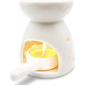 TEMU 세라믹 & 우드 티라이트 홀더 - 광택 테이블 램프, 차, 향초/오일 캔들, 무화염 따뜻한 빛/야외 장식용, 대두/왁스 캔들 호환 (책상, 파티오, 결혼식/생일 선물)