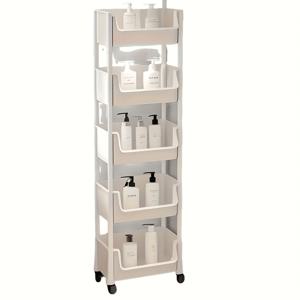 TEMU 다층 롤링 수납 카트 (5단), 수납 상자, 후크, 바퀴 포함, 360° 회전, 주방/욕실/세탁실에 적합, 공간 절약형 수납 도구, 150개 국가에서 사용 가능, 다용도 수납 솔루션