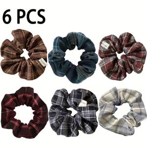 TEMU 6개 세트 빈티지 대학 스타일 다크 체크 스크런치, 패셔너블 다용도 헤어 타이, 우아한 데일리 헤어 액세서리