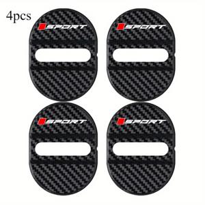 TEMU 스포티 스타일 4개 세트 - 차량 도어 잠금 장치 커버 보호대 & 잠금 보호 장치, 대부분의 차량에 적합, 레드 사각형 SPORT 도어 잠금 버클 보호대, 카본 파이버 텍스처 디자인