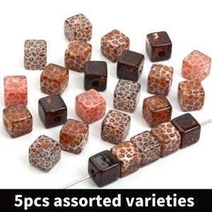 TEMU 세련된 끝을 가진 사각 아크릴 비즈, 패턴이 있는 커피 색상의 아크릴 큐브, 독특한 14mm 다각형 아크릴 비즈 5개 세트, 산뜻하고 캐주얼한 북유럽 스타일 장식 비즈