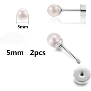 TEMU 플랫백 진주 소프트 연골 스터드가 특징인 나사형 후크 디자인의 인조 진주 귀걸이 세트 (티타늄 스틸 연골 피어싱 주얼리, 2개입)|피어싱