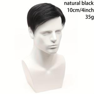 TEMU 남성용 인모 숏 헤어피스 | 스타일리시 3:7 파트 투명 탑 헤어 익스텐션 남성용