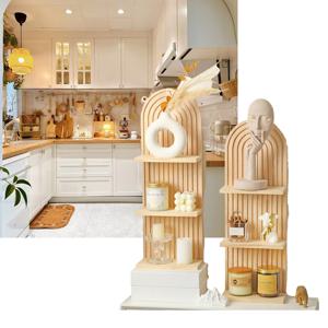 TEMU 크리스마스/할로윈 장식용 벽선반, 삼단 아치형 모던 플로팅 선반 - 드릴링 없이 설치 가능, 튼튼한 재활용 목재 구조, 공간 절약형 3단 선반 - 거실, 침실, 홈오피스용 - 장식품, 식물, 책, 캔들 전시용 - 스칸디나비아 및 인더스트리얼 스타일 호환, 벽 수납, 장식, 지속 가능한 디자인, 10가지 기능