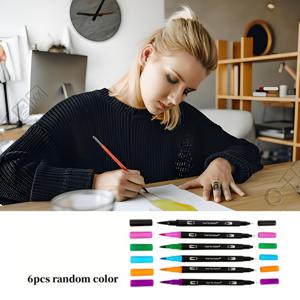 TEMU 전문가용 듀얼 팁 컬러 마커 세트, 성인 컬러링북, 크리스마스 카드 디자인, 필기, 조각, 캘리그라피 및 저널링에 적합 - 완벽한 휴일 선물 및 미술 용품 | 멀티컬러 마커 6개 세트|캘리그라피