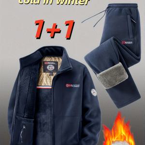 TEMU 2개 세트 - 가을 겨울 아웃도어 하이킹 및 등산용 캐주얼 후드 자켓과 두꺼운 보온 팬츠 다중 포켓 남성 자켓 팬츠 투피스 세트, 추운 날씨용 장비,스트리트웨어 스타일,스포티한 룩,세탁기 사용 가능,고품질 스티칭|스포츠|냉장고바지|남자바지