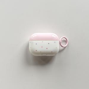 TEMU 에어팟 프로 1, 2, 3, 4, 프로 프로2 케이스에 적합한 솔리드 컬러와 핑크 원형 링이 있는 간편하고 물방울 무늬 디자인 케이스