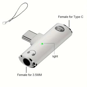 TEMU 100W 고속 충전 & 오디오 어댑터 2-in-1: USB-C to 3.5mm AUX 잭 컨버터, PD 파워 딜리버리 충전/, 스마트폰, 태블릿, 헤드폰용 (USB, Type-C 모바일 기기 호환)