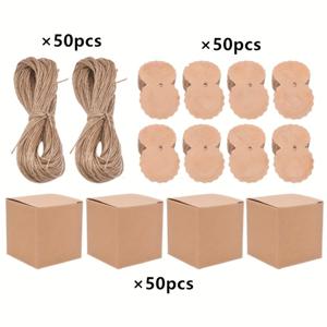 TEMU 150개 (50개 상자 + 50개 카드 + 50개 끈) 미니 종이 파티 답례품 상자, 선물 포장 상자, 빈 라벨 포함, 사탕 상자 및 사탕 봉투, 결혼식, 신부 모임, 크리스마스, 추수감사절, 부활절과 같은 행사에 적합