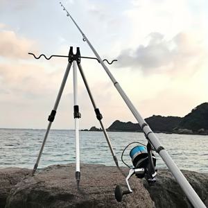 TEMU 헤비 듀티 알루미늄 합금 낚싯대 삼각대 | 3단 조절 가능, 26/31인치 넓은 받침대, 5개 낚싯대 수납 가능, 인체공학적 손잡이의 블랙 색상, 항구, 부두, 강에 적합, 견고한 구조