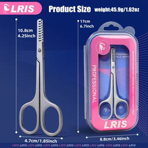 TEMU LRIS 전문가용 스테인리스 스틸 눈썹 트리머 | 정밀 가위 및 빗, 안전하고 무자극, 양손잡이용, 남녀공용