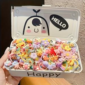 TEMU 귀여운 캐릭터 엄지 헤어 타이 30개입 - 손상 없음, 미끄럼 방지, 고탄력 헤어밴드, 플라스틱 소재 - 출근, 직장복, 데이트, 여성용 헤어 액세서리