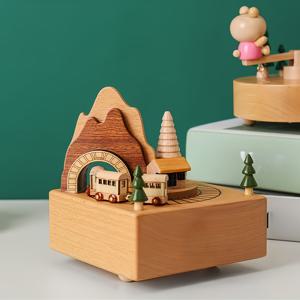 TEMU 스카이 시티 회전 불꽃 기차 나무 뮤직 박스, 생일 & 크리스마스 선물용 8음계 뮤지컬 장식품, 데스크탑 장식, 홈 , 축제 장식