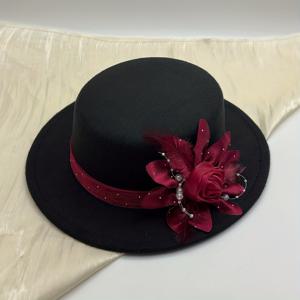 TEMU 빈티지 스타일 클래식 우아한 오간자 입체 수제 장미 꽃 디자인, 반짝이는 은색 작은 리벳, 비즈 프린지 장식, 레이어드 대비 트림 플랫 탑 썬햇, 작은 챙 탑햇, 여행, 외출, 휴가, 허니문, 휴가 패션 트렌드