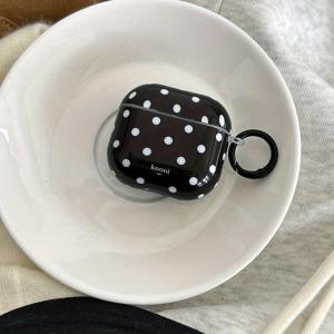 TEMU 블랙 도트 + 후프 이어폰 케이스, 애플 에어팟 프로 3 케이스/에어팟 프로 2 케이스/에어팟 4 케이스/에어팟 3 케이스/에어팟 2 케이스 호환, 여성용 패션 이어폰 케이스, 이어폰 케이스