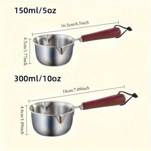 TEMU 이 스테인리스 스틸 소형 냄비는 편안한 나무 손잡이가 달려 있어 버터와 초콜릿을 녹이는 것이 용이합니다. 스파우트가 있어 시럽과 소스를 준비하는 데 적합합니다. 식기세척기 사용에 안전합니다.