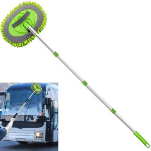 TEMU 62인치 헤비듀티 차량 세차용 대형 청소봉 - 스테인리스 스틸 핸들 & 그린 쉐닐 천 브러쉬 - RV, SUV, 트럭, 버스 청소용 - 지붕, 타이어 청소에 적합한 내구성 강한 차량 세차용 청소봉|타이어