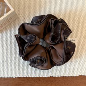 TEMU 한국 스타일 신상 가을/겨울 커피 브라운 소형 꽃무늬 대형 머리끈, 포니테일과 번스에 어울리는 다용도 우아한 헤어 액세서리