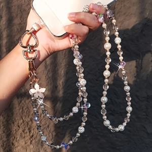 TEMU 1개 고급스러운 모조 진주 휴대폰 체인, 하트 버클 및 꽃 장식 | 크로스바디 로프, 독특한 디자인, 스위트하고 우아함, 패셔너블한 분실 방지 펜던트