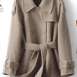 TEMU 우아한 여성 가을-겨울 코트 | 2025년 신상 영어 스타일 폴로 칼라 패션 코트, 더블 브레스트 버튼 및 벨트 포함