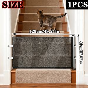 TEMU 1개 조절 가능한 확장형 펫 게이트 - 리트랙터블 패널 포함, 내구성 강한 픽켓 펜스 장벽 - 계단, 문, 실내/실외 사용 가능 - 쉬운 조립, 대부분의 가정에 적합, 다중 반려동물 가정용 내구성 플라스틱 메쉬 패널