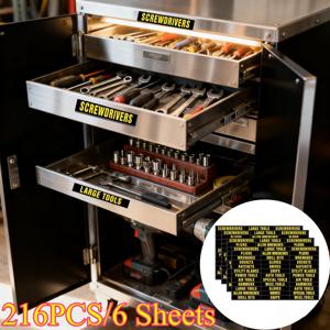 TEMU 216개/6장 공구 상자 라벨 및 스티커 세트 | 편리한 공구 분류 라벨, 렌치 및 소켓 세트용 읽기 쉬운 구분 스티커 및 마커, 스타일리시하게 공구 정리