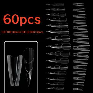 TEMU 60/120개 샌드위치 스타일 타원형/직사각형 네일 익스텐션 몰드 | 15가지 사이즈 투명 풀 커버리지 젤 네일 몰드 상단 및 하단, 살롱용, 내구성 ABS 소재, 광택 끝