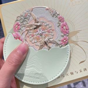 TEMU 중국풍 페인팅 메이크업 거울 2개 세트 | 꽃과 새 패턴의 작은 거울, 에나멜 공예, 철제 프레임, 광택 마감, 휴대용, 배터리 없음