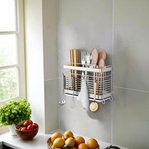 TEMU 1개 헤비듀티 스테인리스 스틸 젓가락 거치대 - 무드릴 벽걸이 주방 정리함, 식기 보관함 포함, 공간 절약형 카운터탑 또는 백스플래시 마운트, 칼·포크·숟가락용 - 가정 및 상업용 주방에 적합, 세련된 디자인, 내식성 소재, 작은 공간 생활