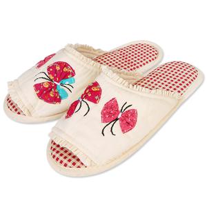 TEMU 나비 레드 레이스 면실내화 더블패드 이중쿠션 거실화 슬리퍼 실내화 덧신 퀼트 패브릭 거실슬리퍼 층간소음