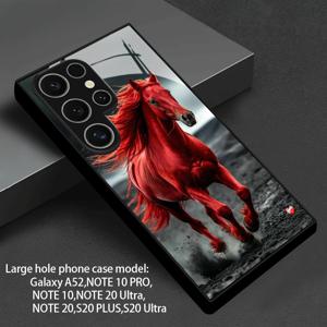 TEMU 휴대폰 케이스 - 붉은 말의 먼지 속 질주, 강화 유리 폰 케이스, 애니메이션 만화 아트 디자인 (삼성 갤럭시 S26 울트라, S25 울트라, S24 울트라, S23 울트라, A56, A55, A54, A53, A 시리즈 호환). 고급스럽고 유리 케이스 (삼성 폰용)