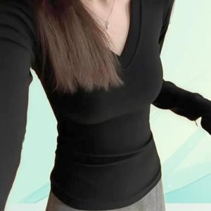 TEMU 여성용 숏 V넥 긴팔 티셔츠 | 봄/가을 시즌, 따뜻한 베이스 레이어, 탑|반팔티|티셔츠|반팔티셔츠